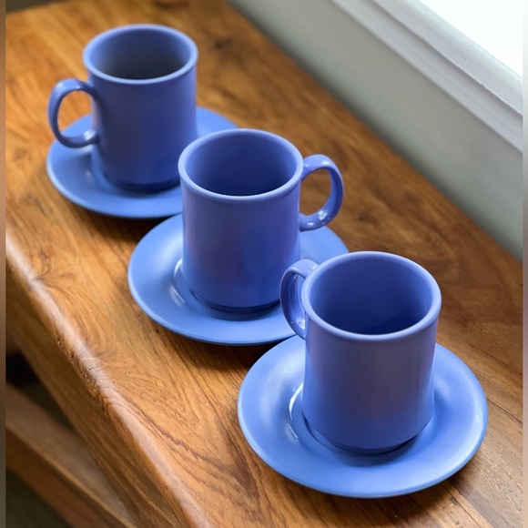 GET Melamine Dining Vintage Blue Melamine Coffee Cups Saucers Vtg